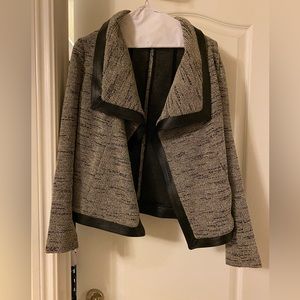 Gorgeous open DKNY blazer with faux-leather trim and textured material (size S).